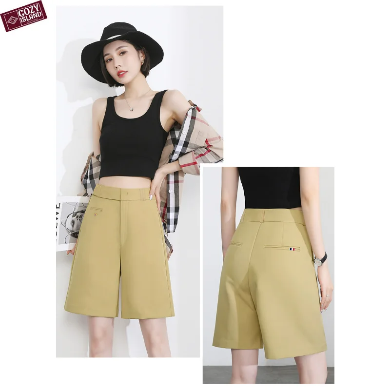 Straight Shorts Suit Women Thin Cotton High Waist Summer Crop Pants High-end Embroidery Pattern British Slim Commuter Clothes