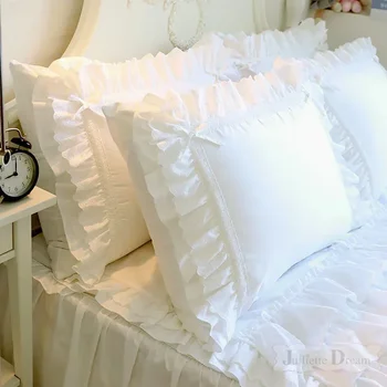 1 Piece Princess Pure White Double Layer Lace Flounced Cotton Wedding Pure Cotton Bedding Pillowcase Pillow Cover Fall Decor 1