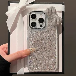 Elegant Rhinestone Bow Bling Phone Case - Shockproof and Stylish Bumper Cover - iPhone 12 Pro (Silver)