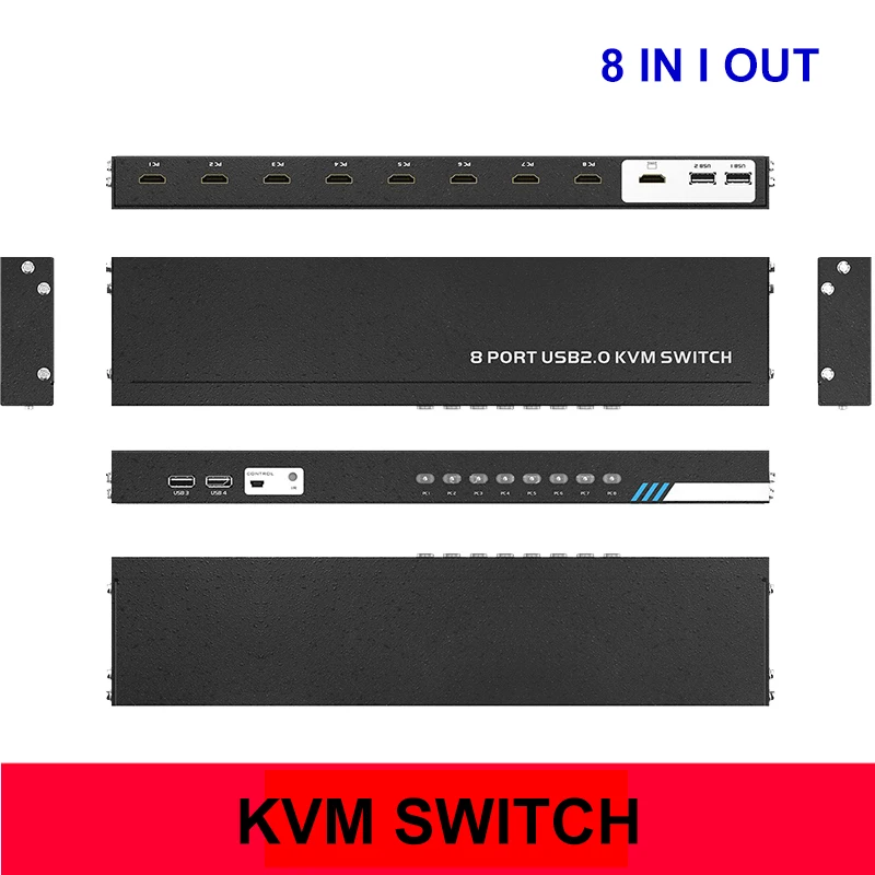 KVM 스위처 8 포트 HDMI 호환 8 IN 1 아웃 USB 모니터 공유용 USB 키보드 마우스 적응형 EDID/HDCP MT-801HK-C