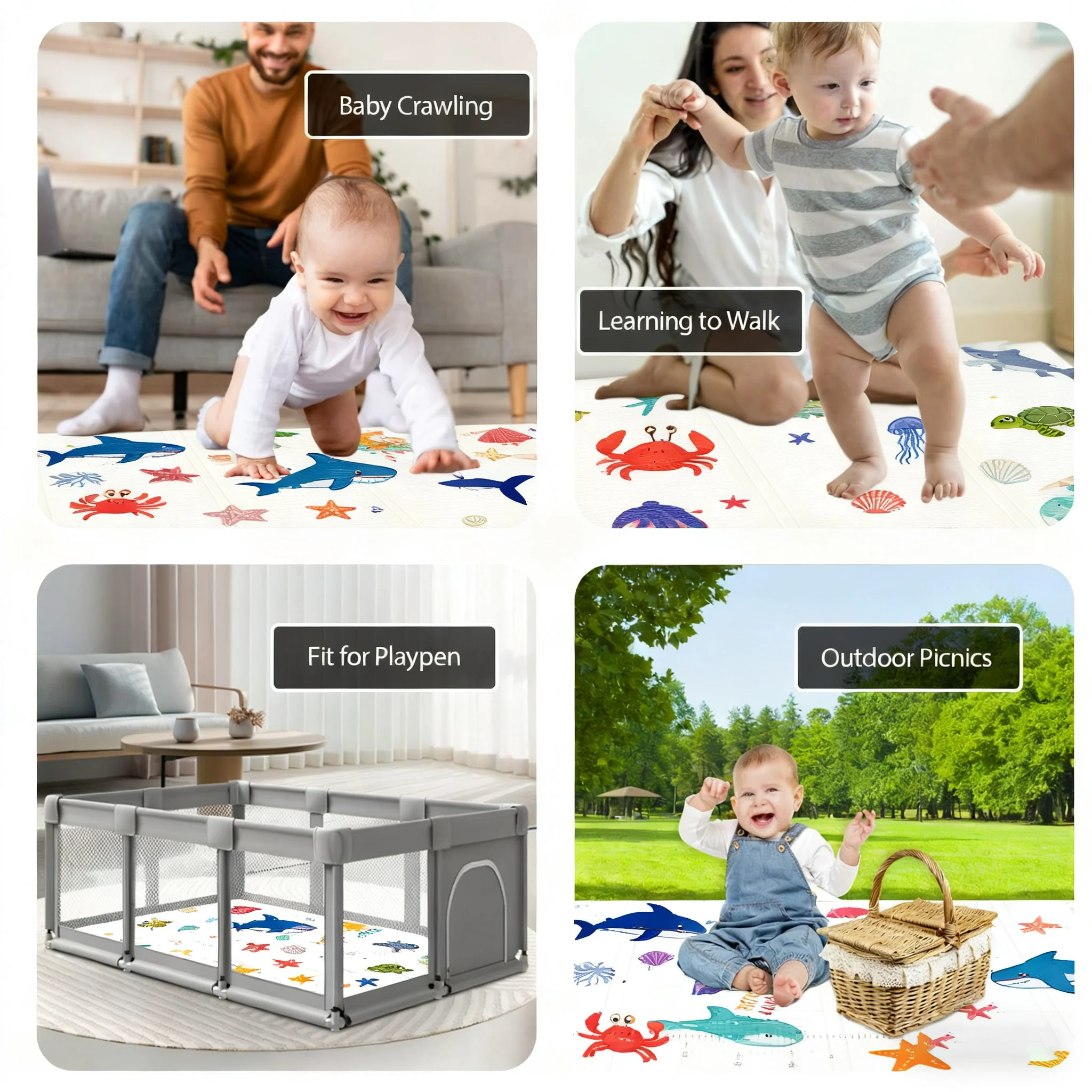 Tappetino Pieghevole Premium per Bambini, Spesso e Imbottito in XPE, Impermeabile e Sicuro, per Neonati e Bambini - immagine 5
