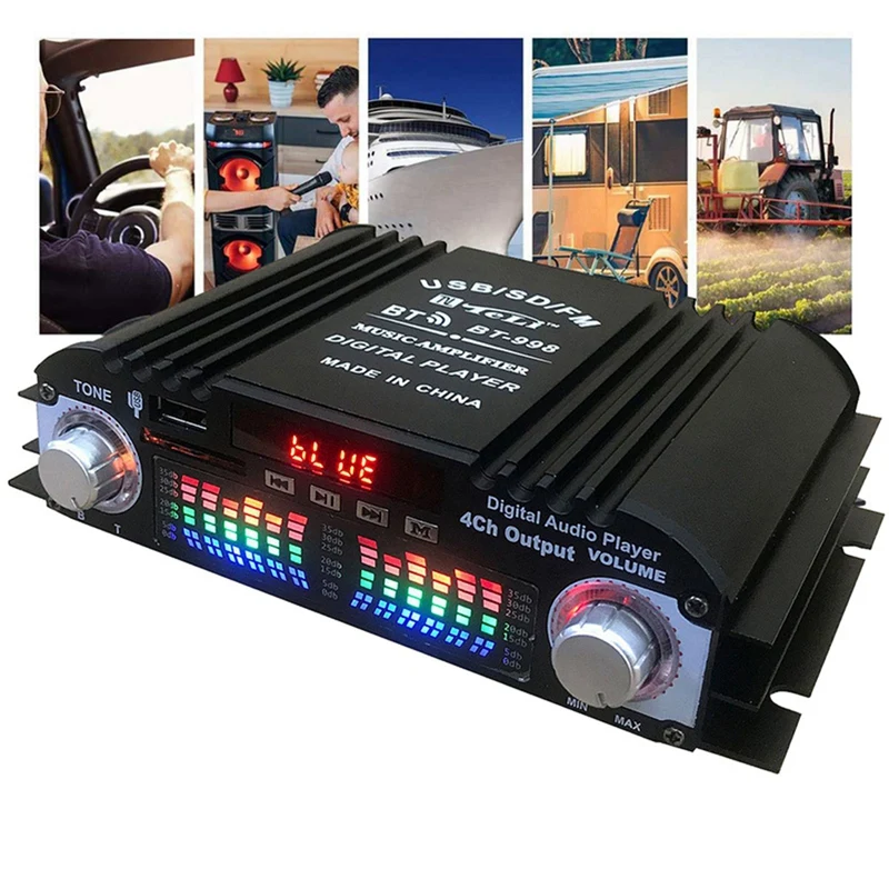 블루투스 5.0 HIFI 오디오 앰프, 홈 오디오 시스템, 자동차, 노래방, USB SD AUX 지원, 4 채널 디지털 사운드 앰프