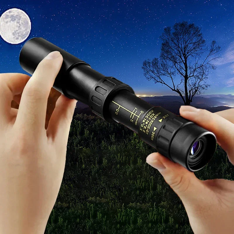 Портативный мощный бинокль 10-300X, складной Монокуляр Spyglass дальнего действия с низким ночным видением для охоты и путешествий