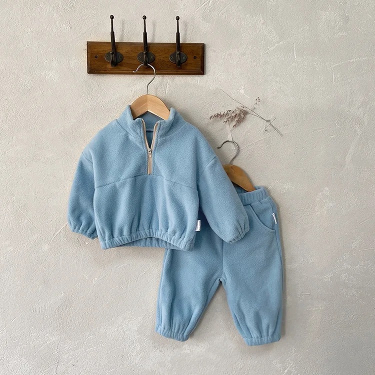 MILANCEL Autumn Baby Fleece Sports Suit - 2-Piece Solid Color Hoodie Set