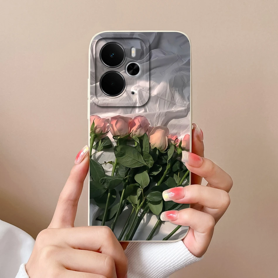 Elegant Rose Silicone Protective Phone Case - Soft Liquid Silicone Cover with Full Camera Protection, Realme 14T