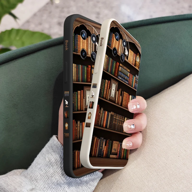 Vintage Bookshelf Design Liquid Silicone Phone Case