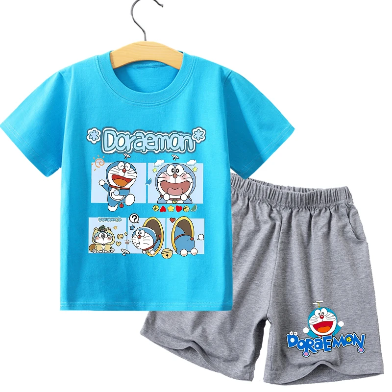 Children's Cartoon T-Shirt & Shorts Set - Anime Character Print Summer Casual Clothing