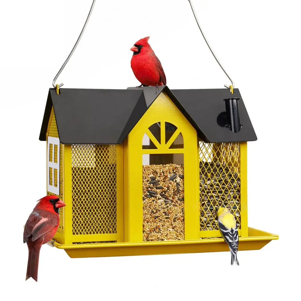ตัวเลือกสินค้า สวนแขวน House BIRD Feeder 3 ช่องขนาดใหญ่ความจุตกแต่งลานกลางแจ้งด้านนอกโลหะกระรอก Hummingbird Feedin