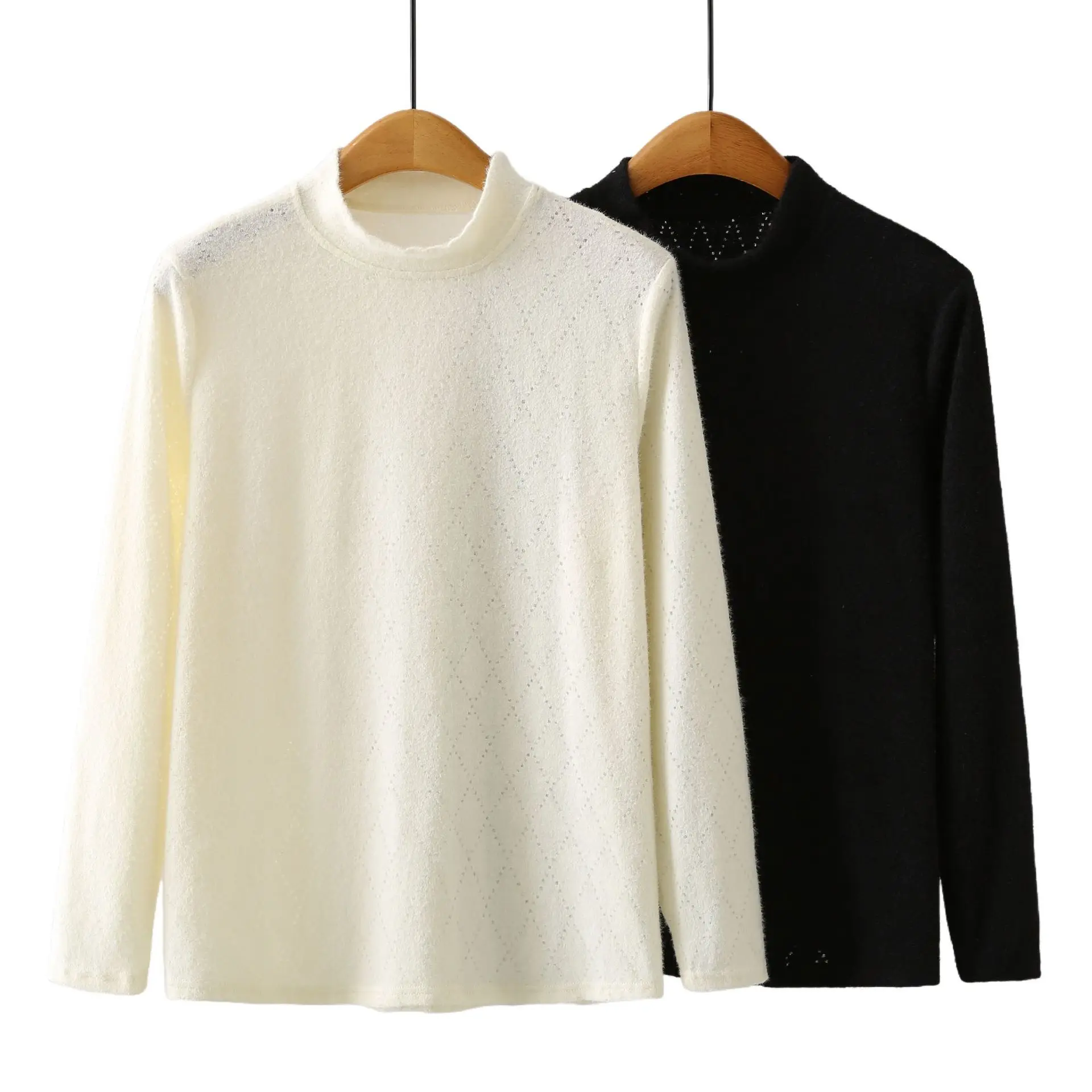 XXXXL Fashion Plus Size Women's T-Shirt New Autumn Solid Color Brushed Lace Long Sleeved Inner Tops 640