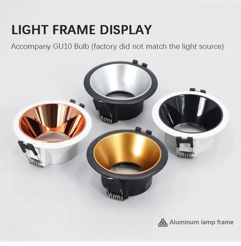 Description Picture 2 of itemWhite-Black Aluminium Recessed Mount Frame GU10/MR16 Lamp Holder Spot Lighting Lamp Holder Socket Fitting Spot Lighting Fixture