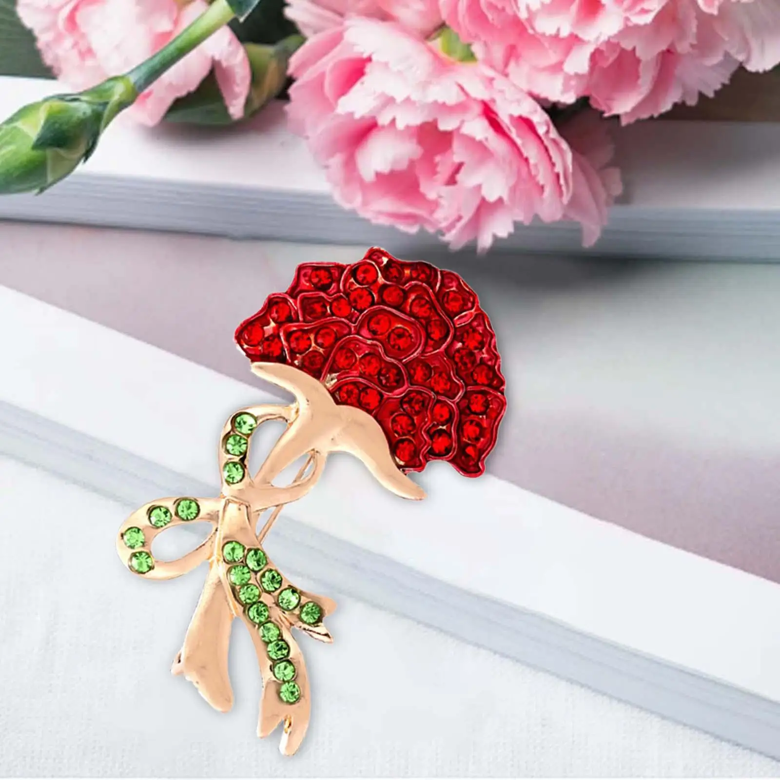 Women Rhinestone Brooch Pin Clothing Accessories Mother`s Day Gift Carnation Flower Corsage for Wallet Costume Gloves Girls Bag