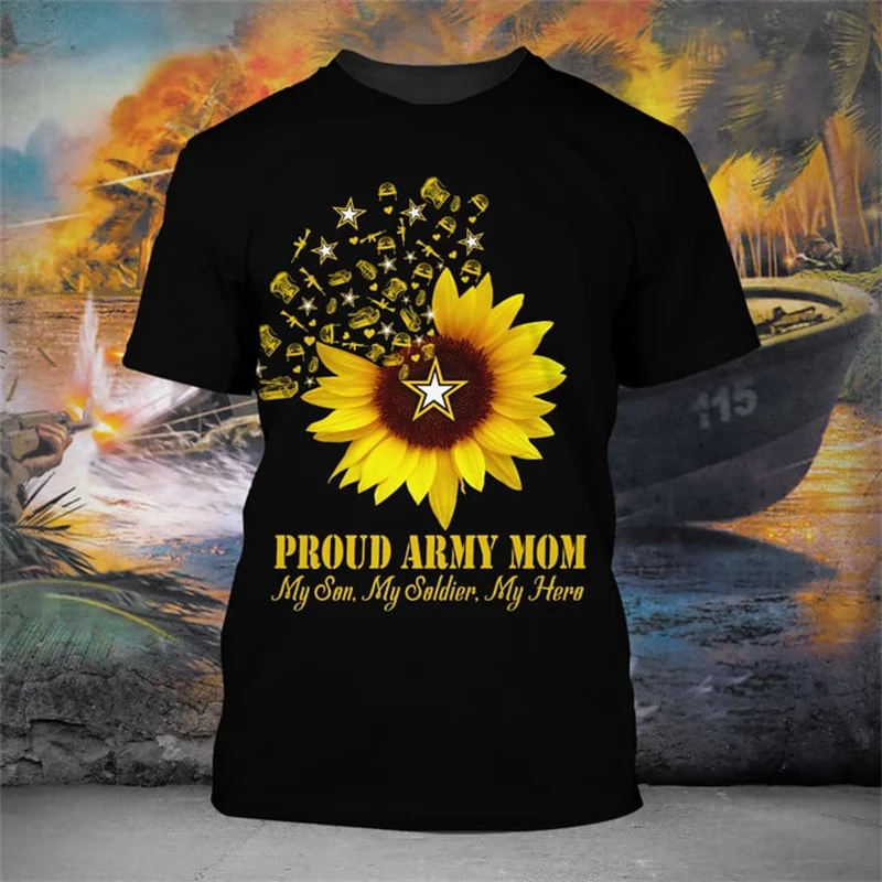 

New Summer Sunflower 3D UNITED STATES Soldiers Armys Veteran Printed T Shirt Kid Fashion Streetwear Short Sleeves Top Tee Shirts