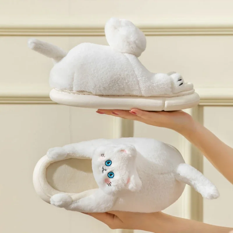 Winter Women's Slippers Holding Cat Cartoon Cute Home Cotton Slippers Winter New Soft Sole Thickened Warm Couple Plush Shoes 4