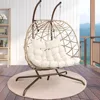 Outdoor Egg Swing Chair with Stand, 2 Person Patio Swing Chairs with Thick Cushions and Pillows, Wicker Double Egg Chair Swing 1