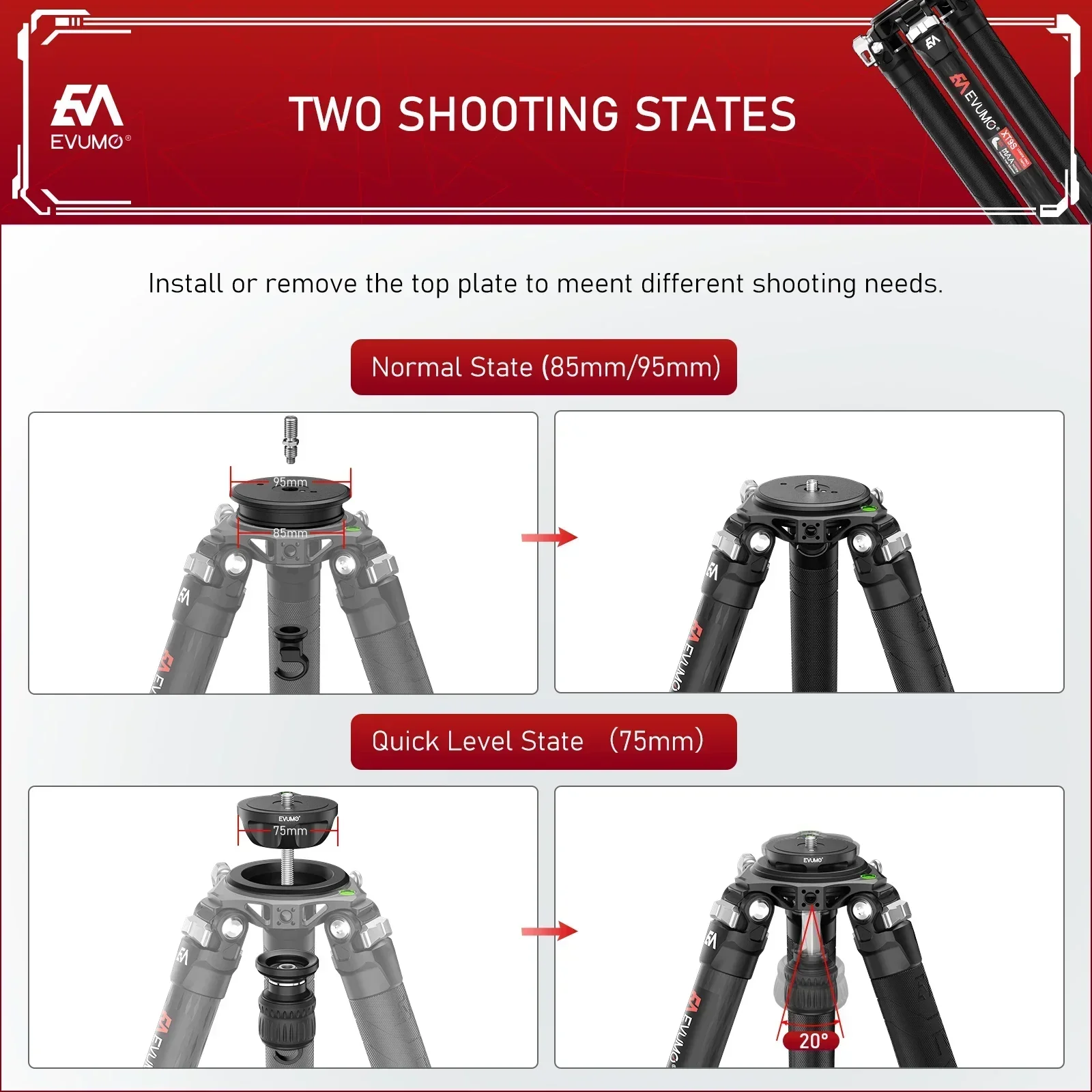 EVUMO XT9S Hunting Tripod for Camera Carbon Fiber Heavy Duty Tripod Professional Super Stable Birdwatching Camera Max40kg