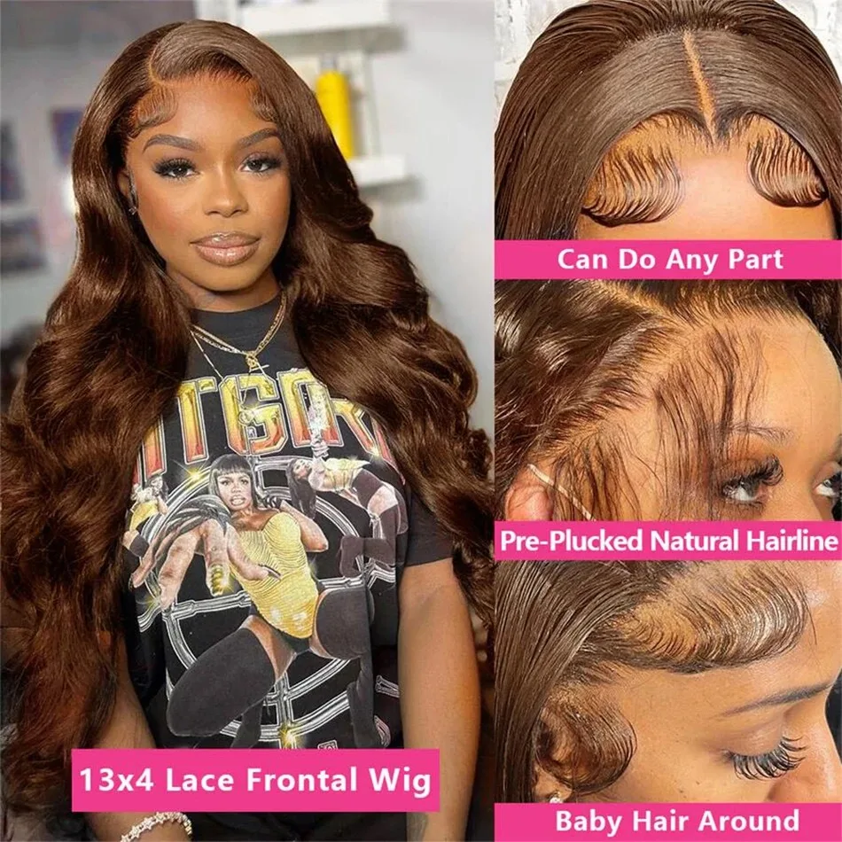 Melodie 220% 40 Inch HD 13x6 Lace Frontal Wig Chocolate Brown Body Wave 13x4 Lace Front Human Hair Wigs Brazilian Remy Hair Wig