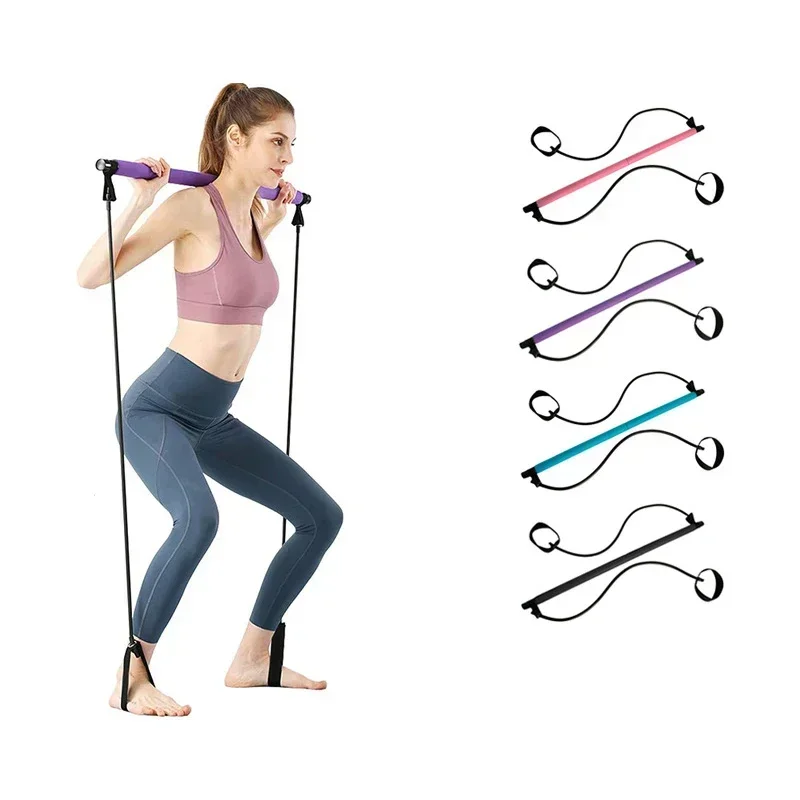 Multifunctional Pilates Bar Combination Fitness Bar Yoga Chest Expansion Tension Rope Back Trainer Elastic Rope Stretching Belt