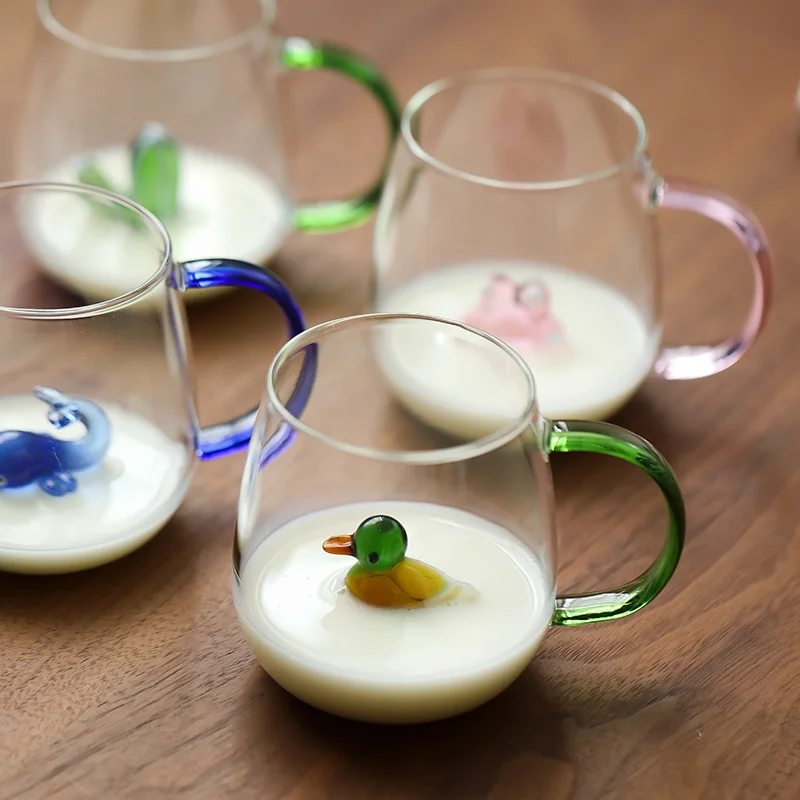 3D Rose Glass Cup with Handle Household Breakfast Cup for Juice Coffee  Clear Mug cute Tea Milk Cup copas de cristal de colores - AliExpress