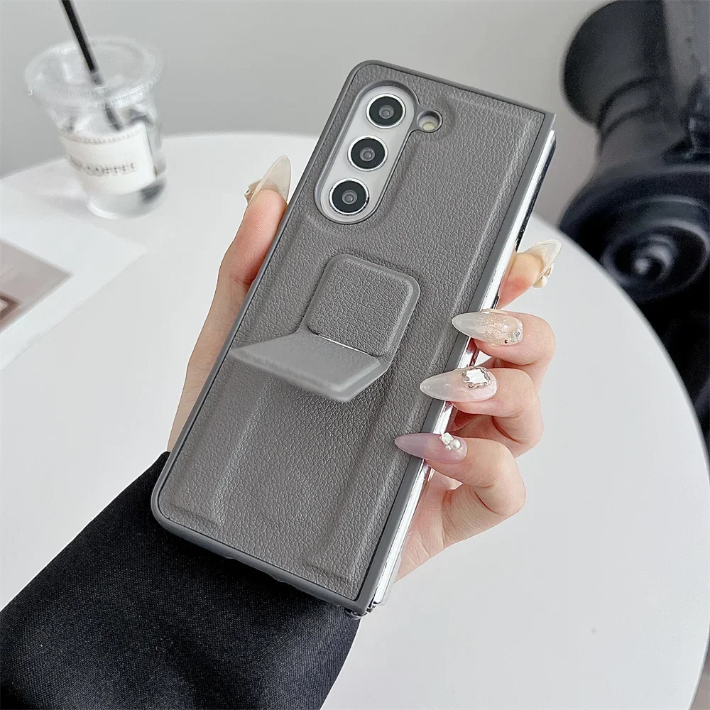 PU Leather Cover with Invisible Bracket - Premium Hard Plastic Phone Case