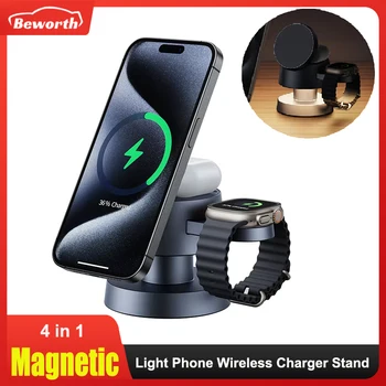 4 in 1 Light Phone Magnetic Fast Charging Wireless Charger Stand For iPhone 16 15 14 13 12 Pro Max Apples Watch 9 8 Airpods Pro