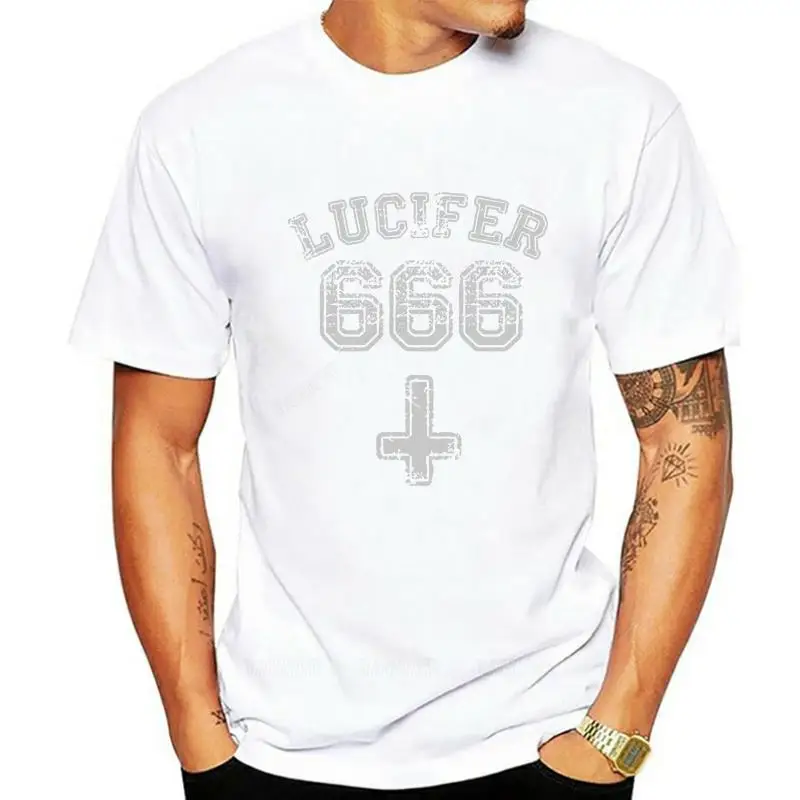 

Мужские брендовые модные футболки, летние футболки, мужская черная футболка Lucifer 666 с круглым вырезом, Женская Повседневная футболка унисекс с рукавами для мужчин