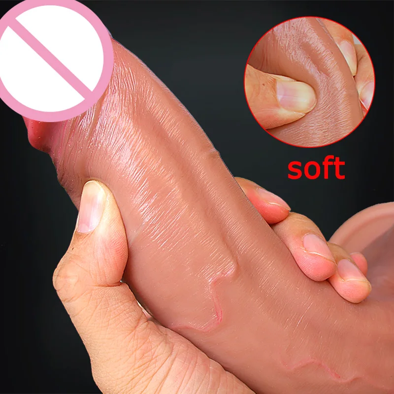Female Sex Toys Soft Sexy Realistic Dildo Double Layer Silicone Suction Cup Anal Stimulator