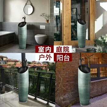 อุปกรณ์ห้องน้ํา สวนสีเขียว อ่างล้างมือกลางแจ้ง อ่างล้างหน้าเซรามิก หนึ่งคอลัมน์อ่างล้างหน้า พื้นคอลัมน์ สระว่ายน้ํา ลานครอบครัวขนาดเล็ก 2