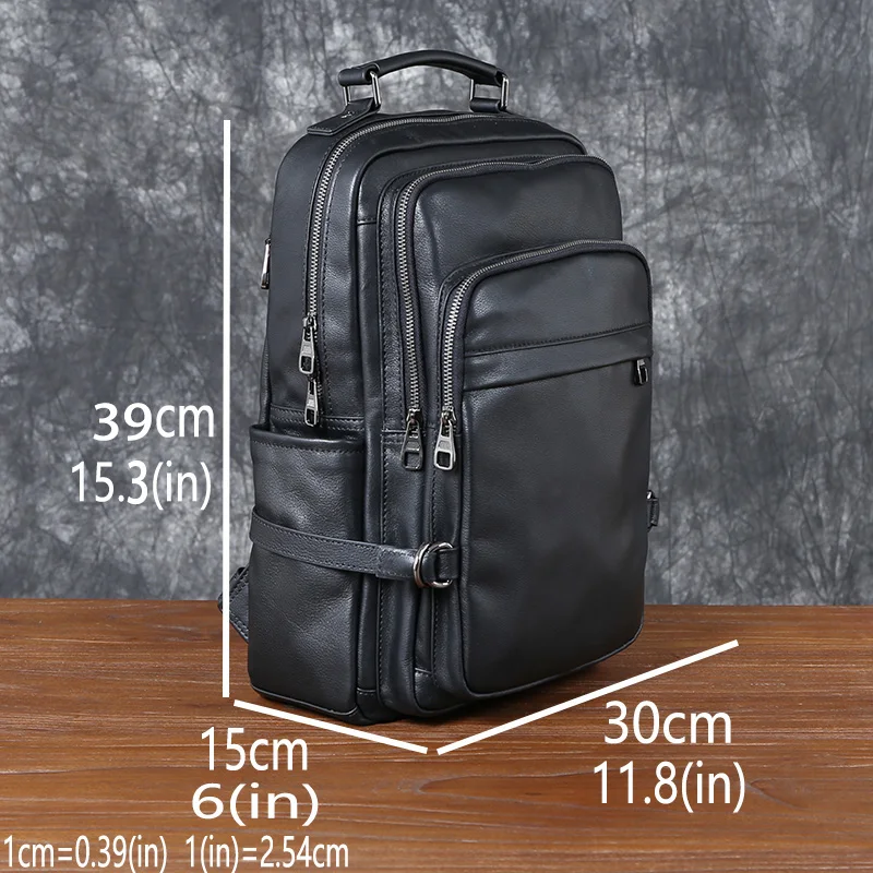 Leather Double Shoulder Baotou Layer Cowhide Backpack Men's Business Computer Bag New Leisure All-Match Travel Schoolbag 6