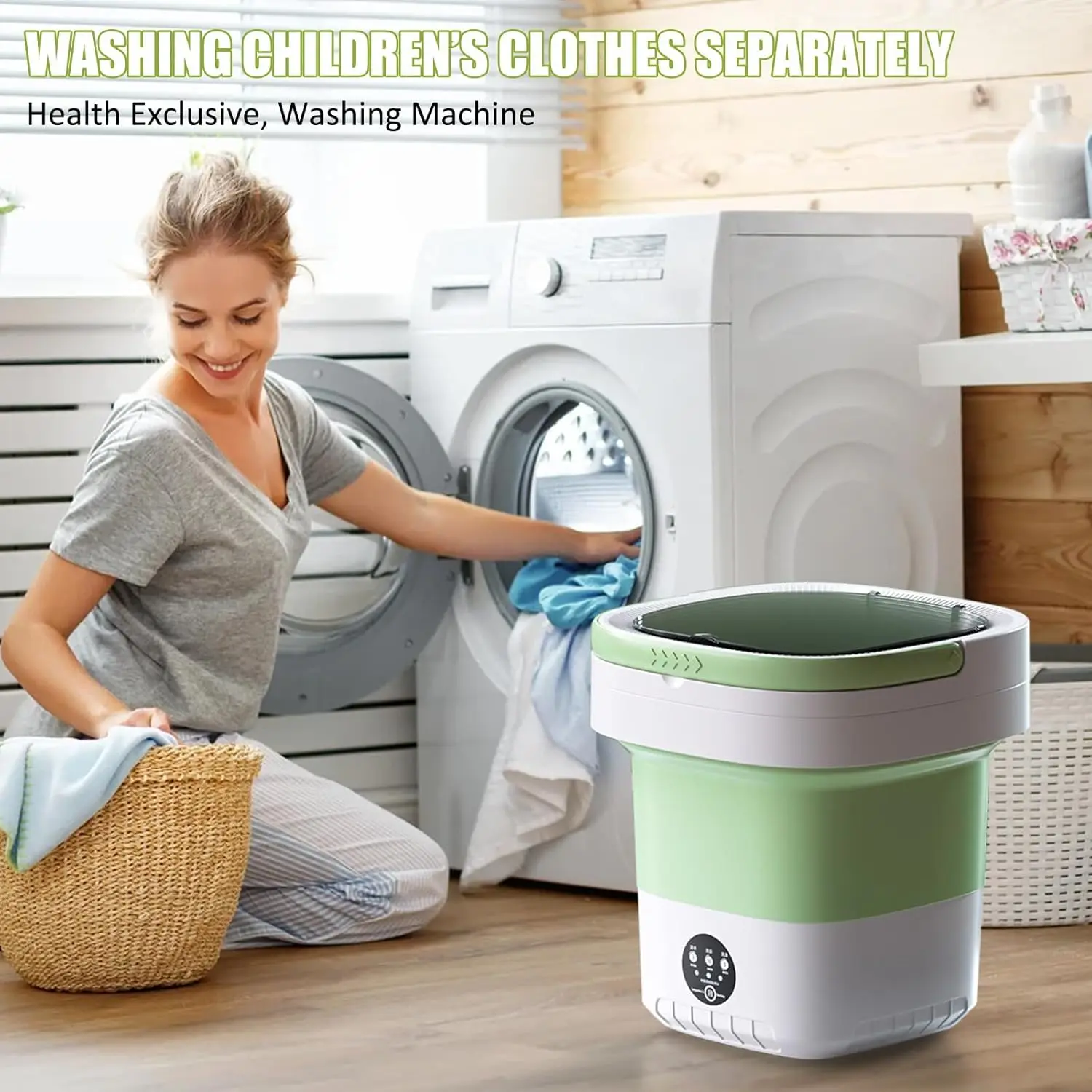 Portable washing machine,13L Upgraded With Spin Basket, for Baby Clothes, Underwear or Small Items, RV Travel laundry(Green)