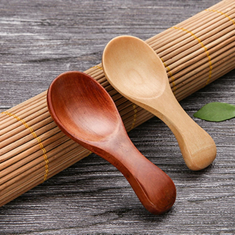 Small Wooden Spoon Children Soup Spoon Natural Wood Japanese Honey Sugar Salt Seasoning Spoon Dessert Tea Coffee Scoop Spoon
