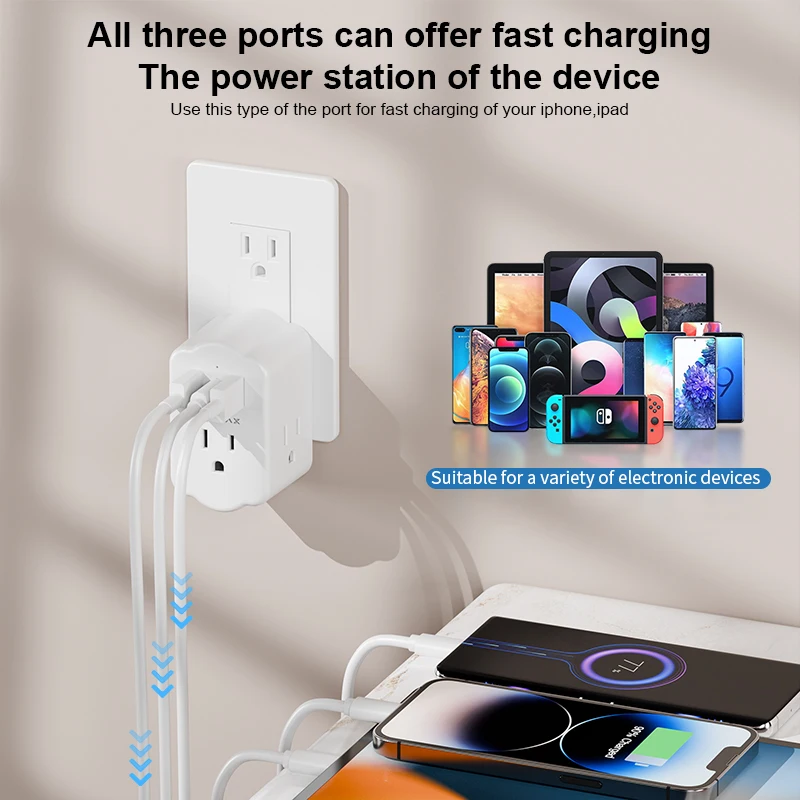 PUJIMAX Universal Plug Power Strip With 3 Outlets 3 USB Charge Multiple Wall Socket Adapter Expands For Cruise Ship Home Office power strip,plug adapter,electrical socket,power socket,power plug adapter,wall socket extender