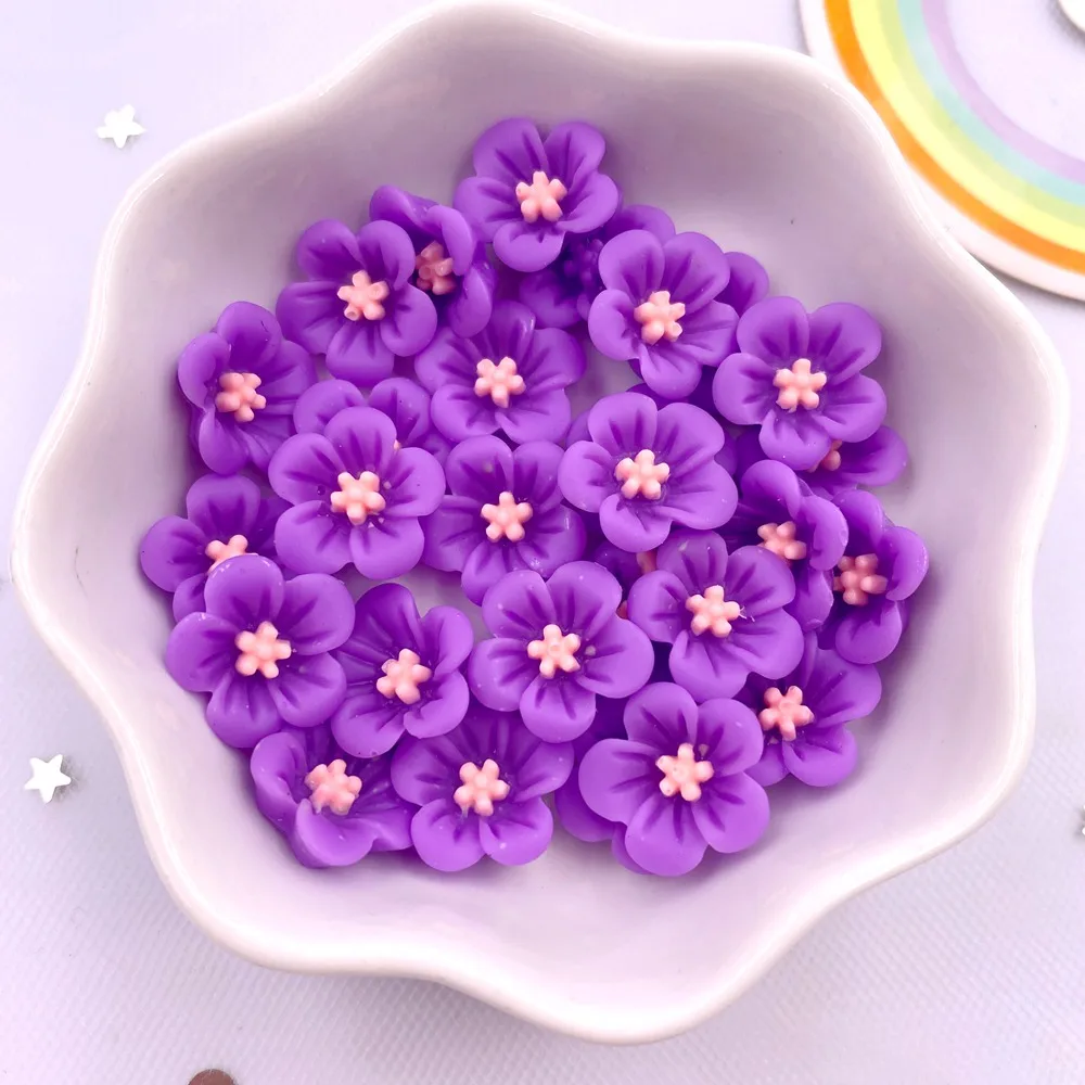 50 Colorful 14mm Resin Morning Glory Flower Gems