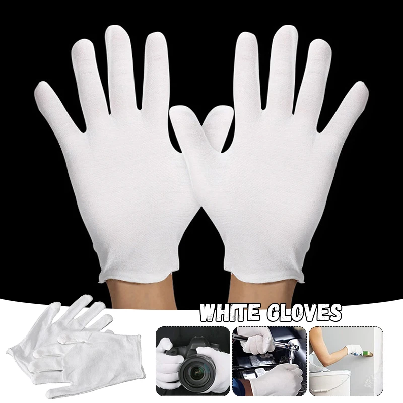 

12 пар, белые хлопковые рабочие перчатки