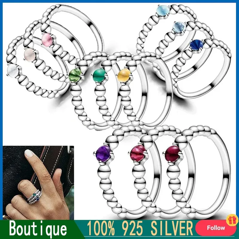 

Popular Women's% 925 Silver Twelve Constellations Series Multi color Beaded Ring Original Logo Fashion DIY Charm Jewelry Gift