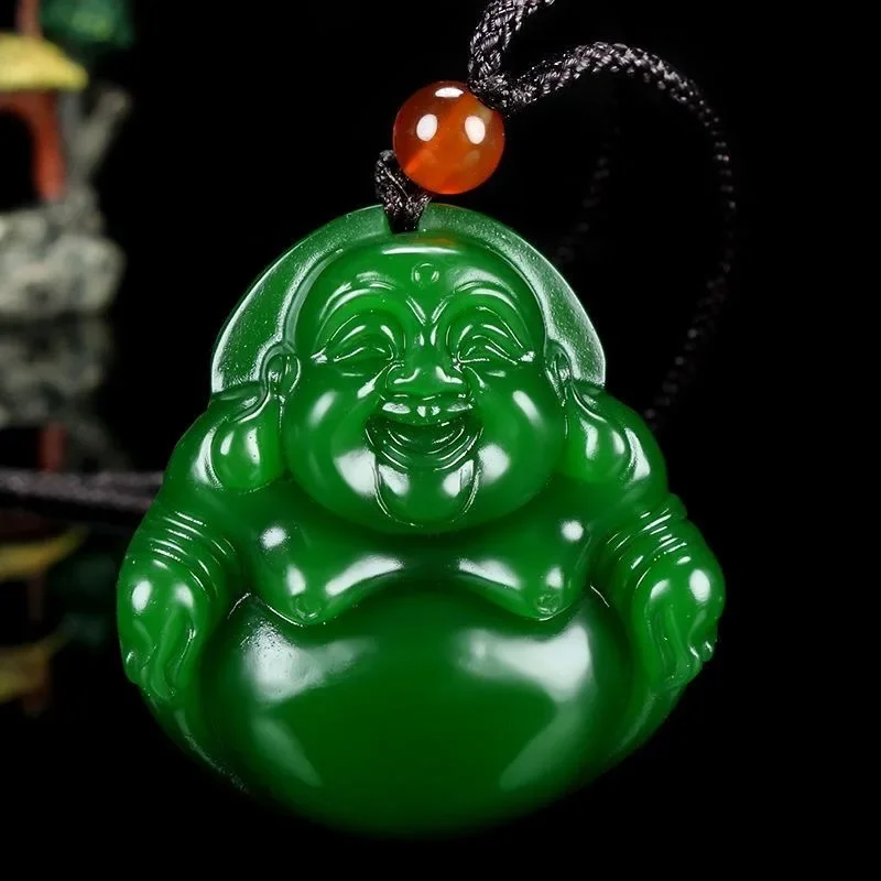Ciondolo In Giadeite Del Buddha Che Ride: Collana Amuleto In Giada Di - Foto 12