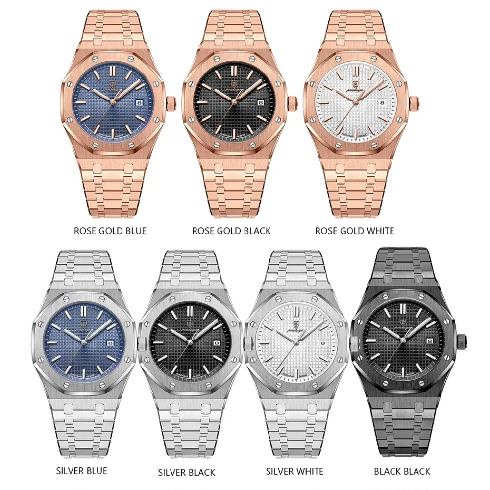POEDAGAR Men's Luxury Business Stainless Steel Quartz Watch For Men Sports Excellence Luminous Waterproof Wristwatch Trend New 6
