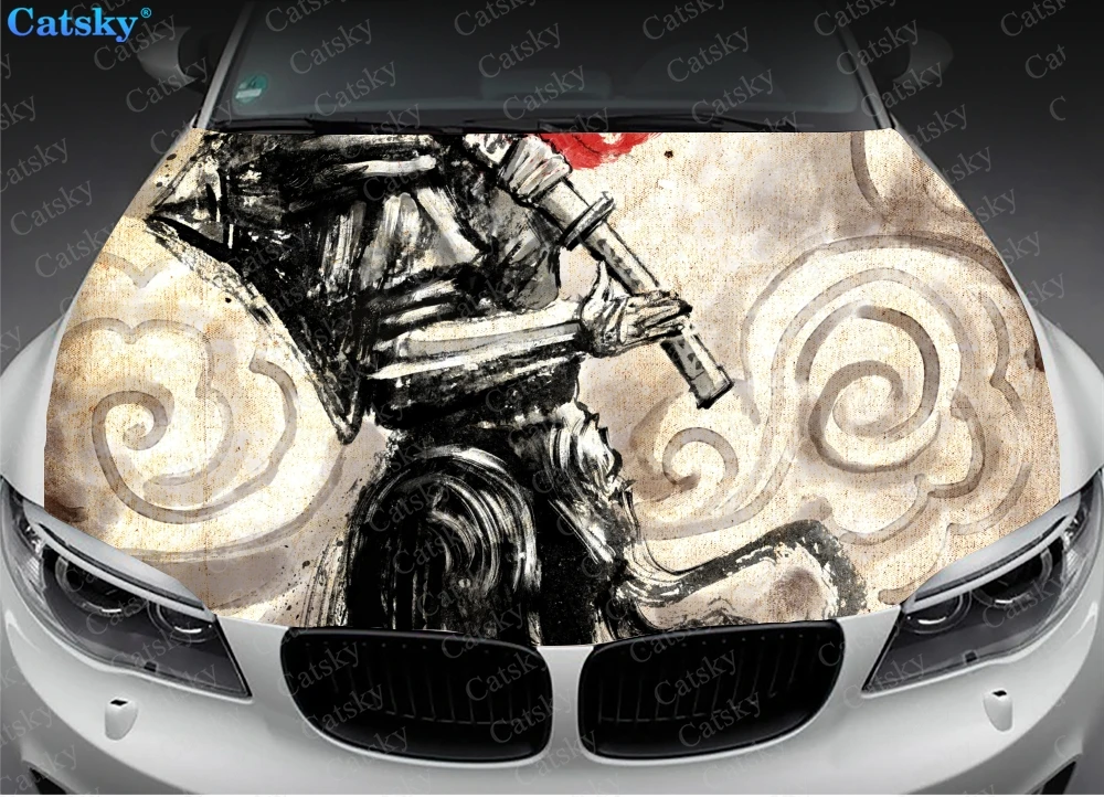 

Самурай, японский самурай, Самурай, японский самурай, Виниловая наклейка на капот автомобиля, полноцветный графический Декор