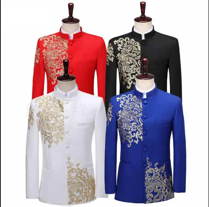 

Men's Embroidered Flower Suit Chinese Host Performance Zhongshan Spring