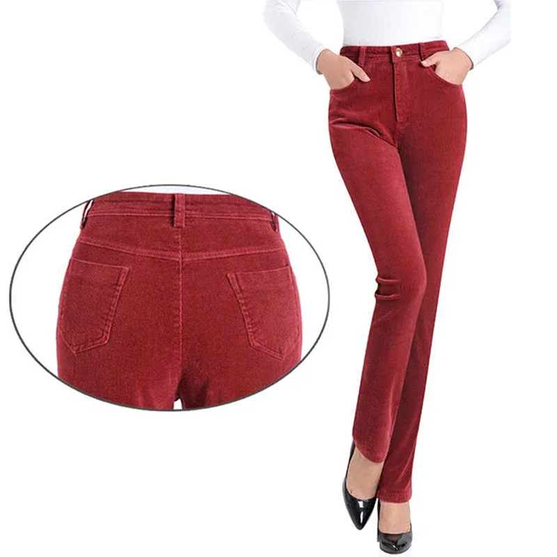 

Office Mom Corduroy Straight Pants Women Eleagnt High Waist Formal Pantalones Big Size Spodnie Classic Trousers New Broek Z514