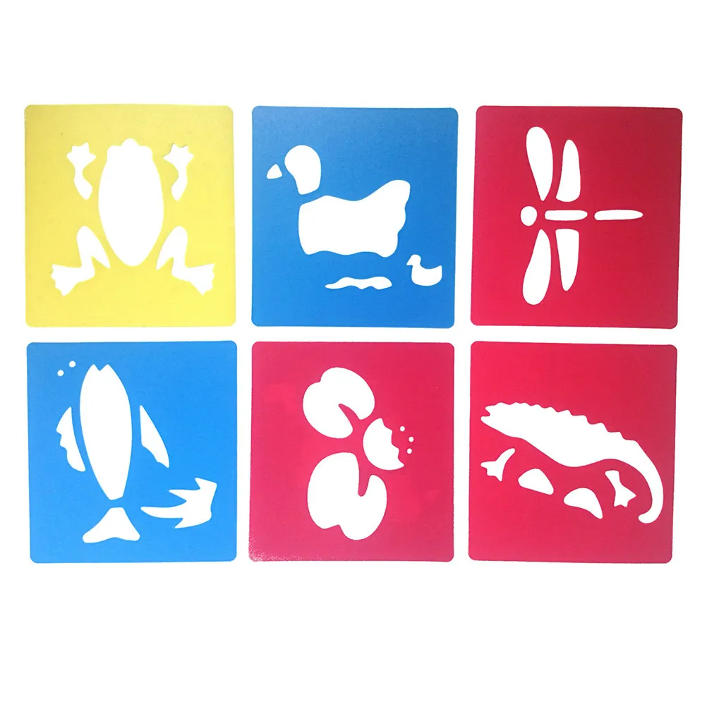 학교 프로젝트를 위한 6Pcs 플라스틱 페인팅 템플릿 스텐실 15x14cm 세척 가능한 드로잉 템플릿 크리 에이 티브 공예 액세서리