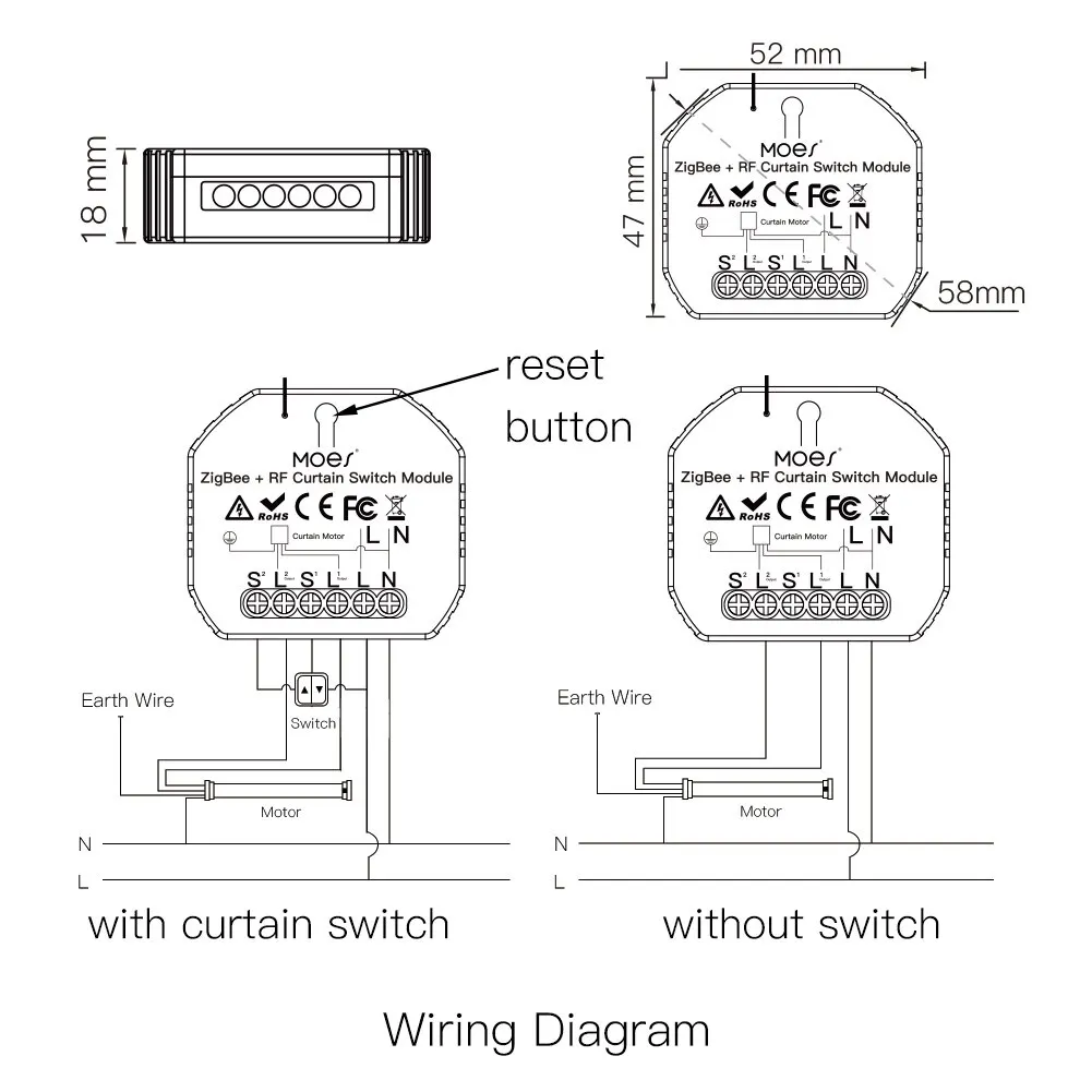 Interruptor de obturador MOES Zigbee+RF433 - Serie Star Ring