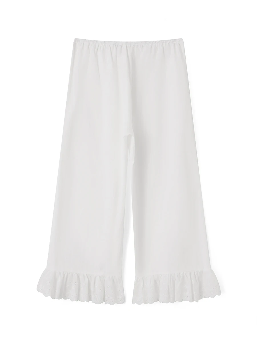 Ladies Lightweight Linen Blend Cropped Trousers with Elastic Waistband and Side Pockets Casual Wide Leg Capri Pants for