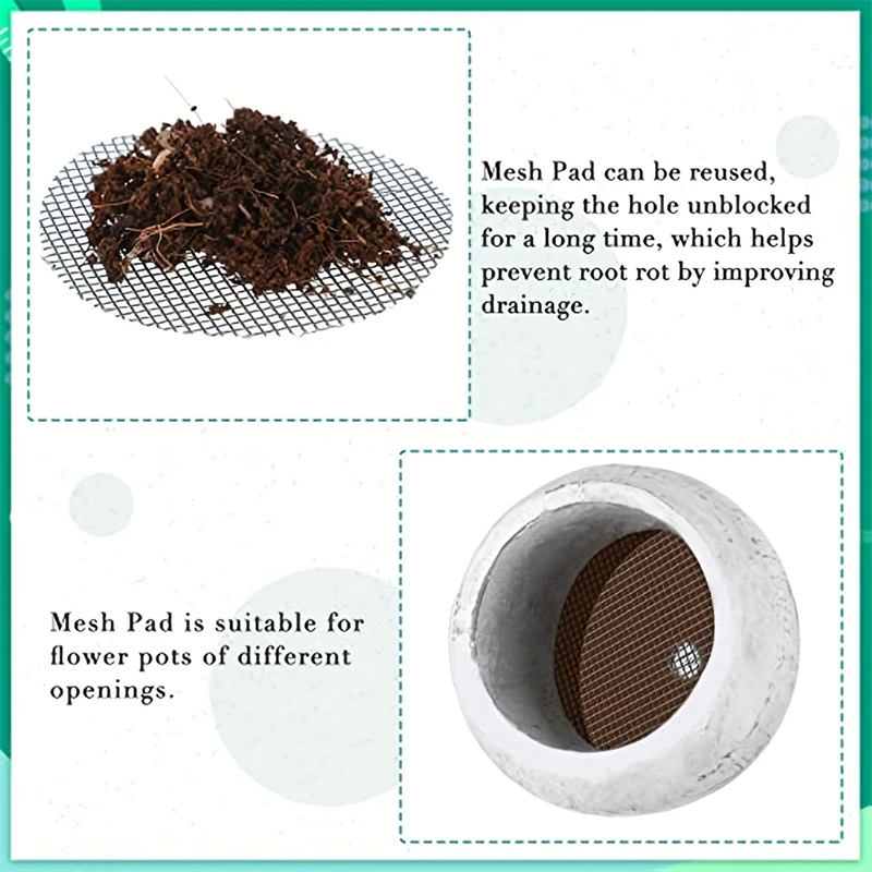 Flower Pot Hole Mesh Pad Round Drainage Hole Screens Prevent Soil Loss Anti Plant Drainage Screens Gasket 50pcs flowerpot gasket pot drain pad flower pot flower pot mesh pad plant pot plant drainage gasket