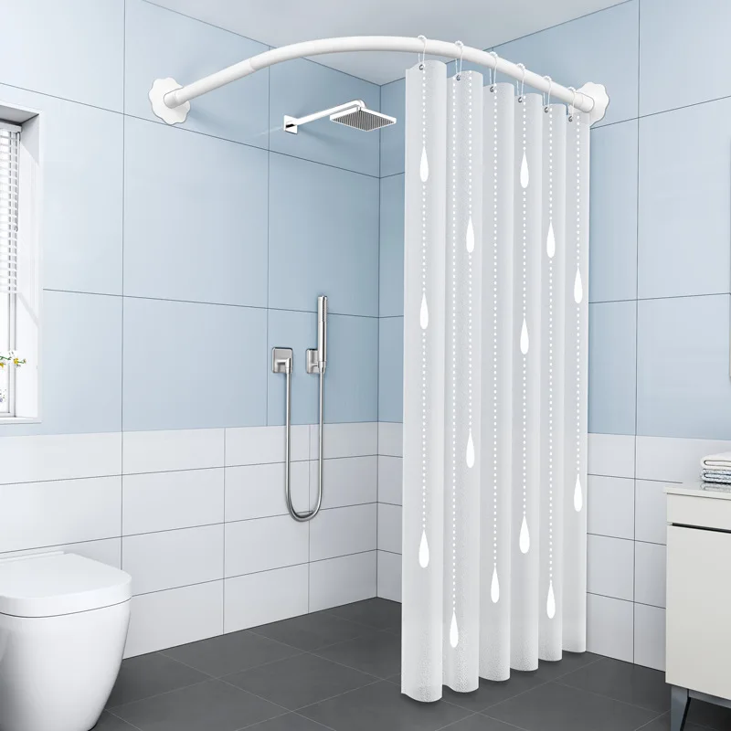 Barra de cortina de ducha curvada extensible, postes de cortina de ducha de  acero inoxidable en forma de L, Riel de cortina de baño sin perforaciones,  blanco, 4 tamaños - AliExpress