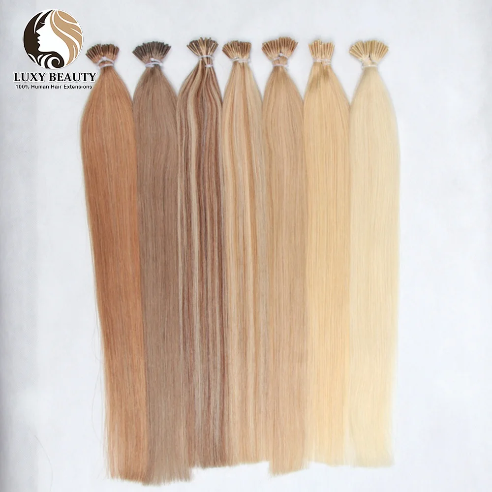 Straight I Tip Human Hair Extensions Blonde Pre-Bonded Micro Bead Real Human Hair Extension For Salon 0.6g/piece 50strands/pack