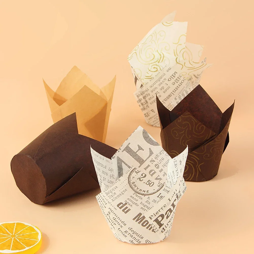 Tulip Muffin Cupcake Paper Cups Oilproof Cupcakes Liner Baking Muffin Box Cup Cake Decorating Tools Wrap Cases 50pcs
