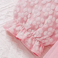 Robe de princesse rose pour filles, Style automne-hiver, manches bulles, Texture perle, haut, jupe en Tulle, taille, nœud papillon, élément doux 4