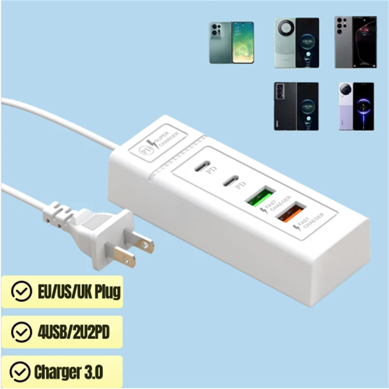 Universal 4-Port Fast Charging USB Type-C Wall Charger with EU/US/UK Plug