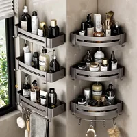 Bathroom Space Aluminum Storage Rack Non Perforated Bathroom Wall Hanging Corner Storage Rack, Gun Gray Triangular Basket 2
