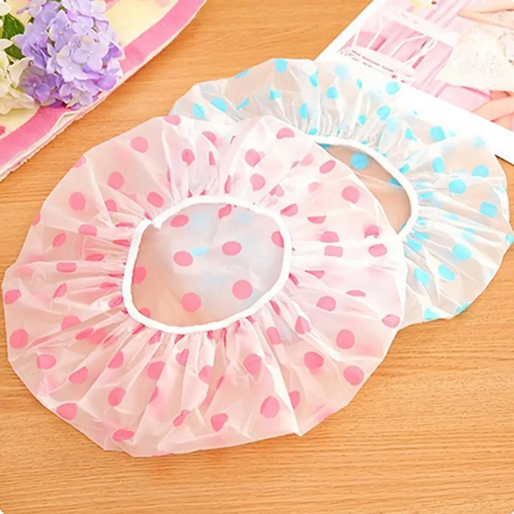 Lovely Dots Thickened Waterproof Transparent Shower Cap Bathroom Bathing Hat Oil Fume Cap Spa Hair Salon Bathroom Accessories